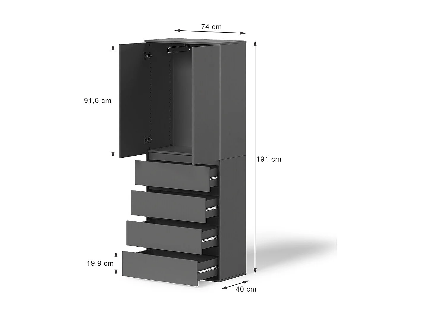 Kleiderschrank antracite 74x40x191.5 claus