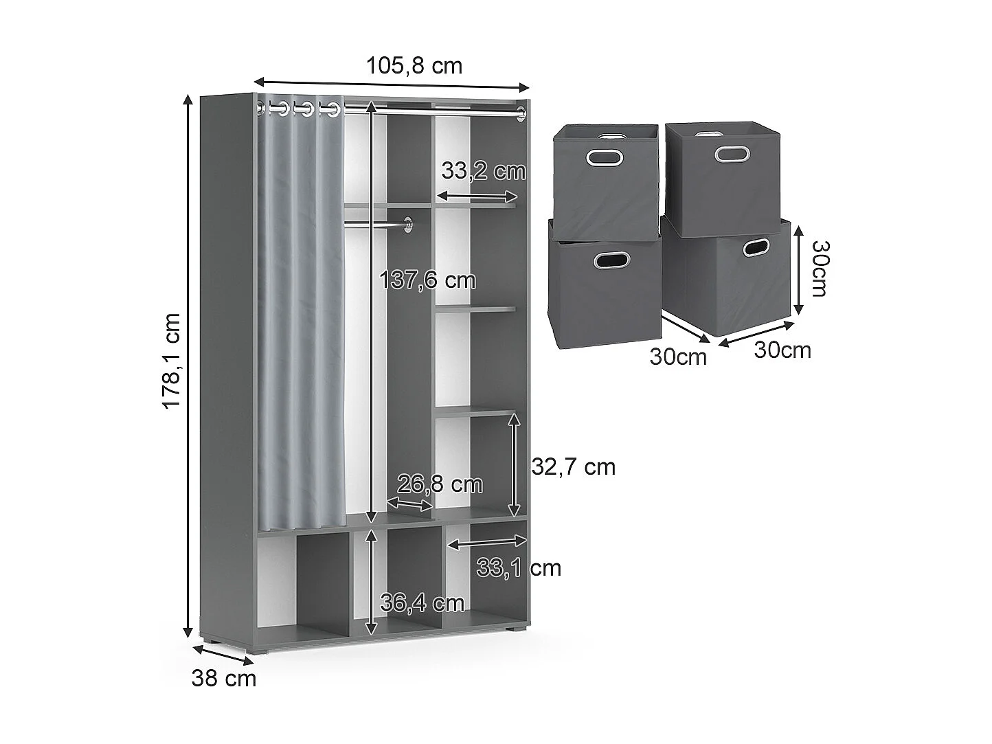 Armoire gris 38x105.8x178.1 luigi