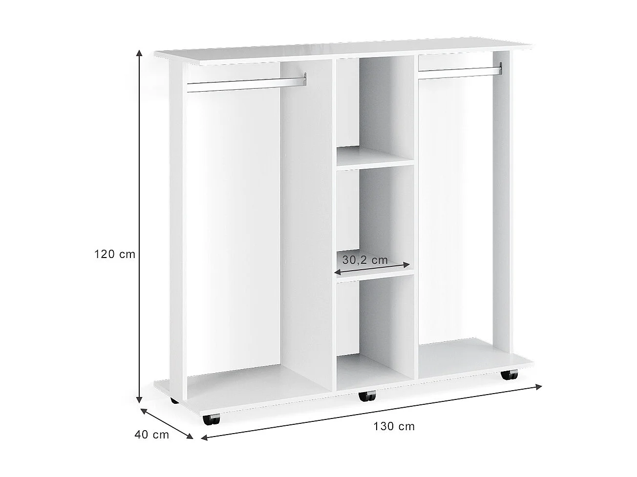 Tøjskab hvid 130x40x120 robbie