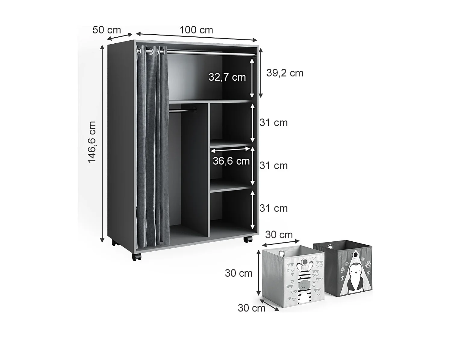 Kleiderschrank grau 100x50x146.6 doros