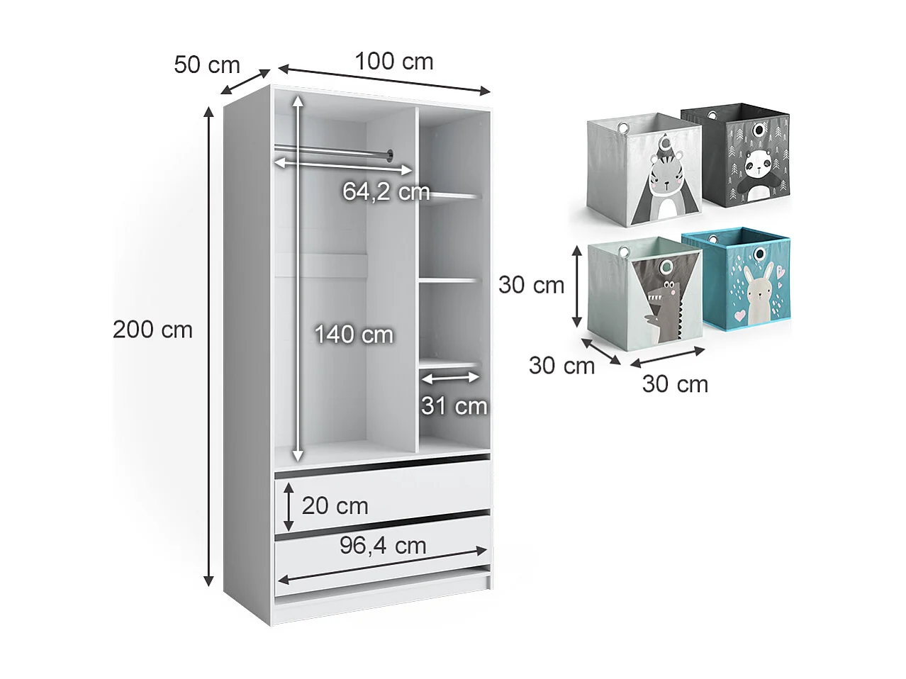 Kinderkleiderschrank weiß 100x50x200 elmo
