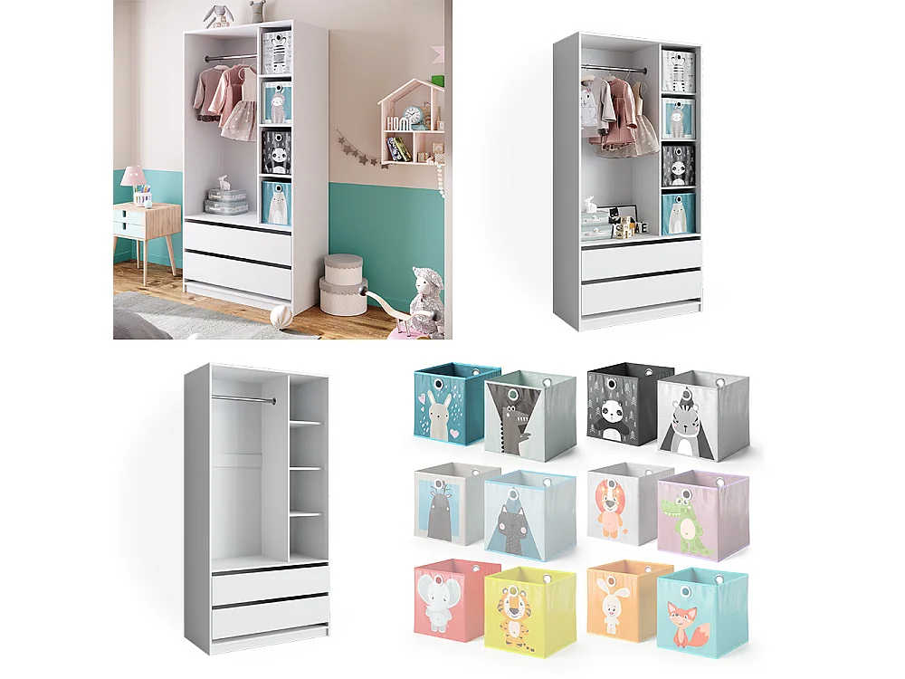Armoire pour enfants blanc 100x50x200 elmo