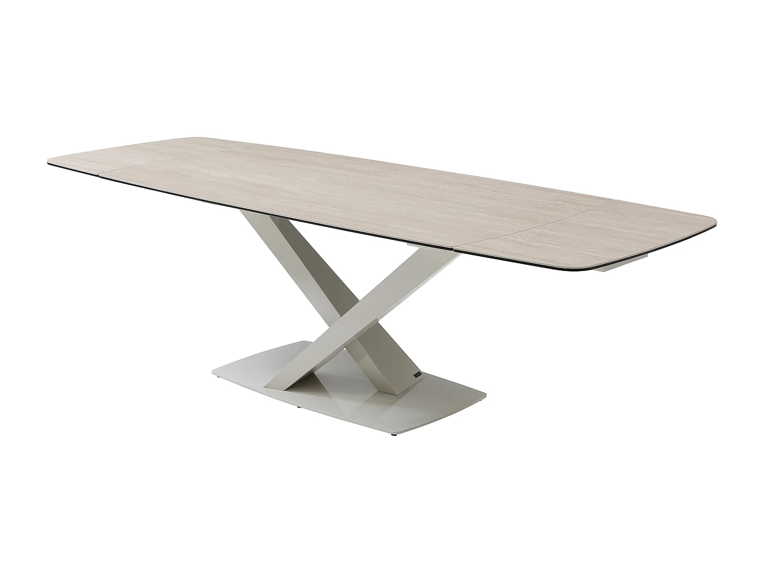 Table à manger extensible 6 à 10 personnes en verre trempé, céramique et métal - Effet marbre beige - MALATA de Maison Céphy