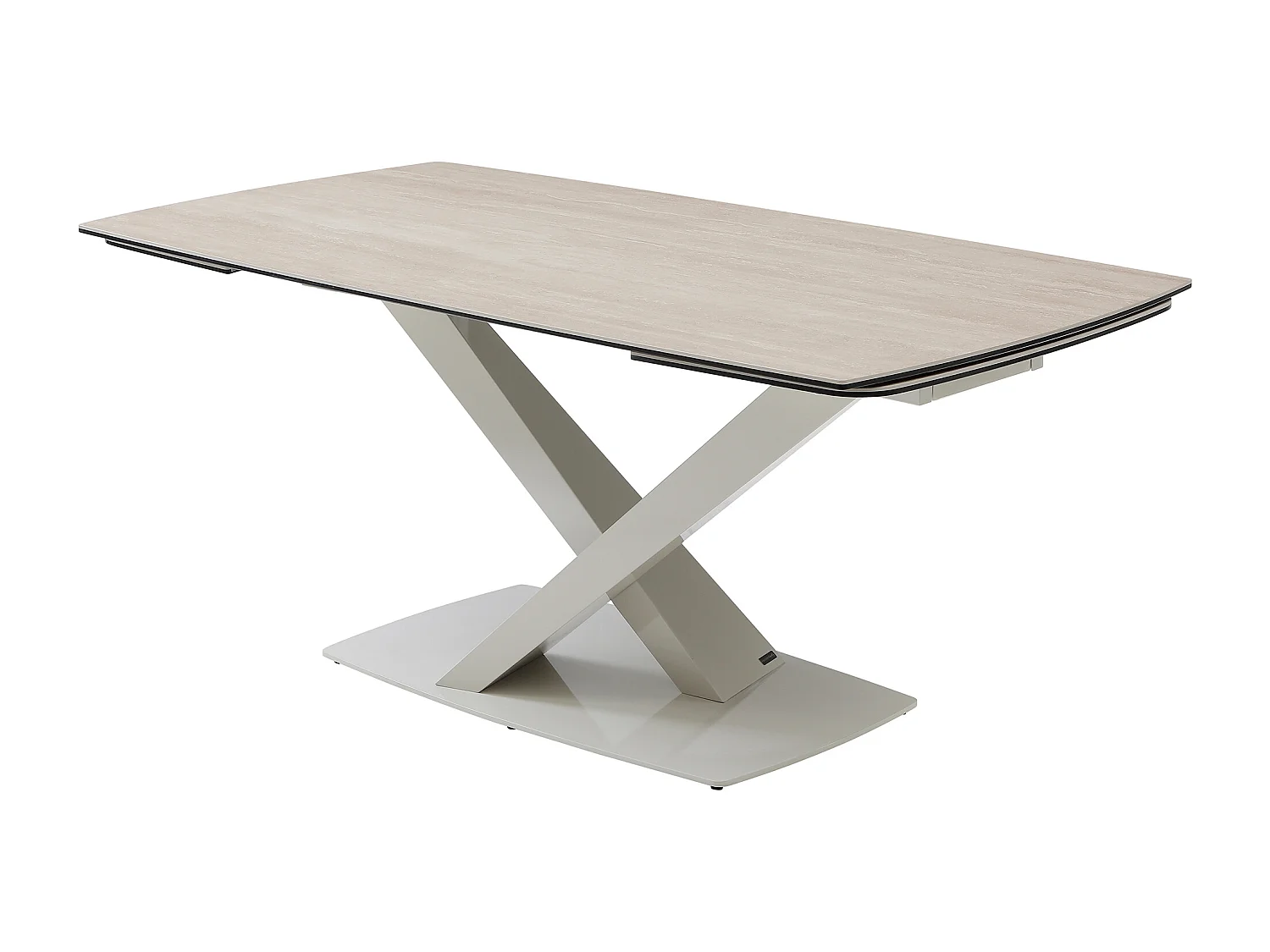 Table à manger extensible 6 à 10 personnes en verre trempé, céramique et métal - Effet marbre beige - MALATA de Maison Céphy