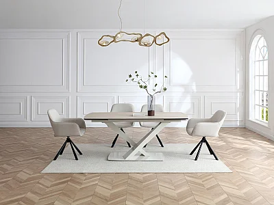 Mesa de jantar extensível para 6 a 10 pessoas em vidro temperado, cerâmica e metal - Efeito mármore bege - MALATA de Maison Céphy