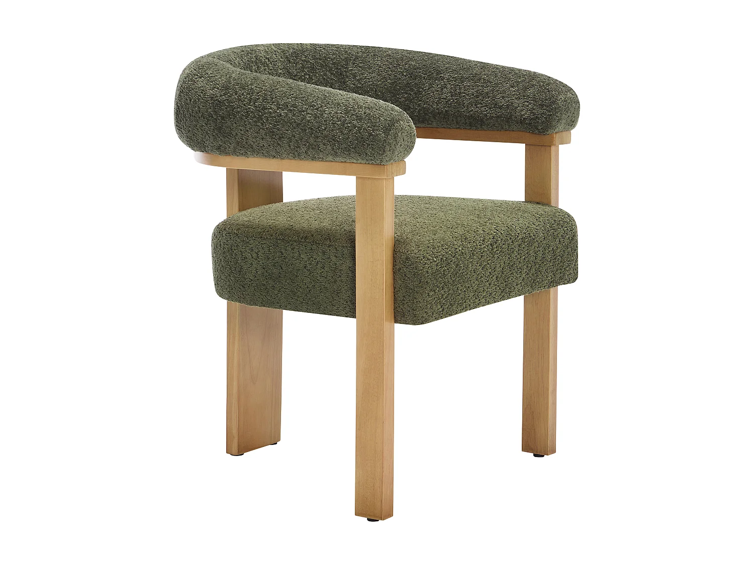Chaise avec accoudoirs en tissu bouclette et bois d'hévéa naturel - Kaki - LIVELIA
