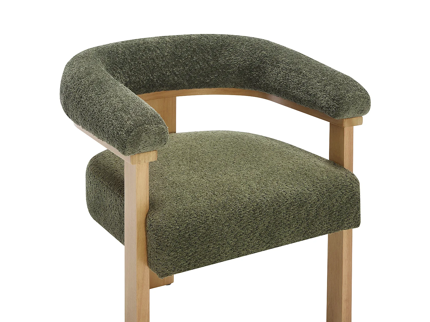 Chaise avec accoudoirs en tissu bouclette et bois d'hévéa naturel - Kaki - LIVELIA