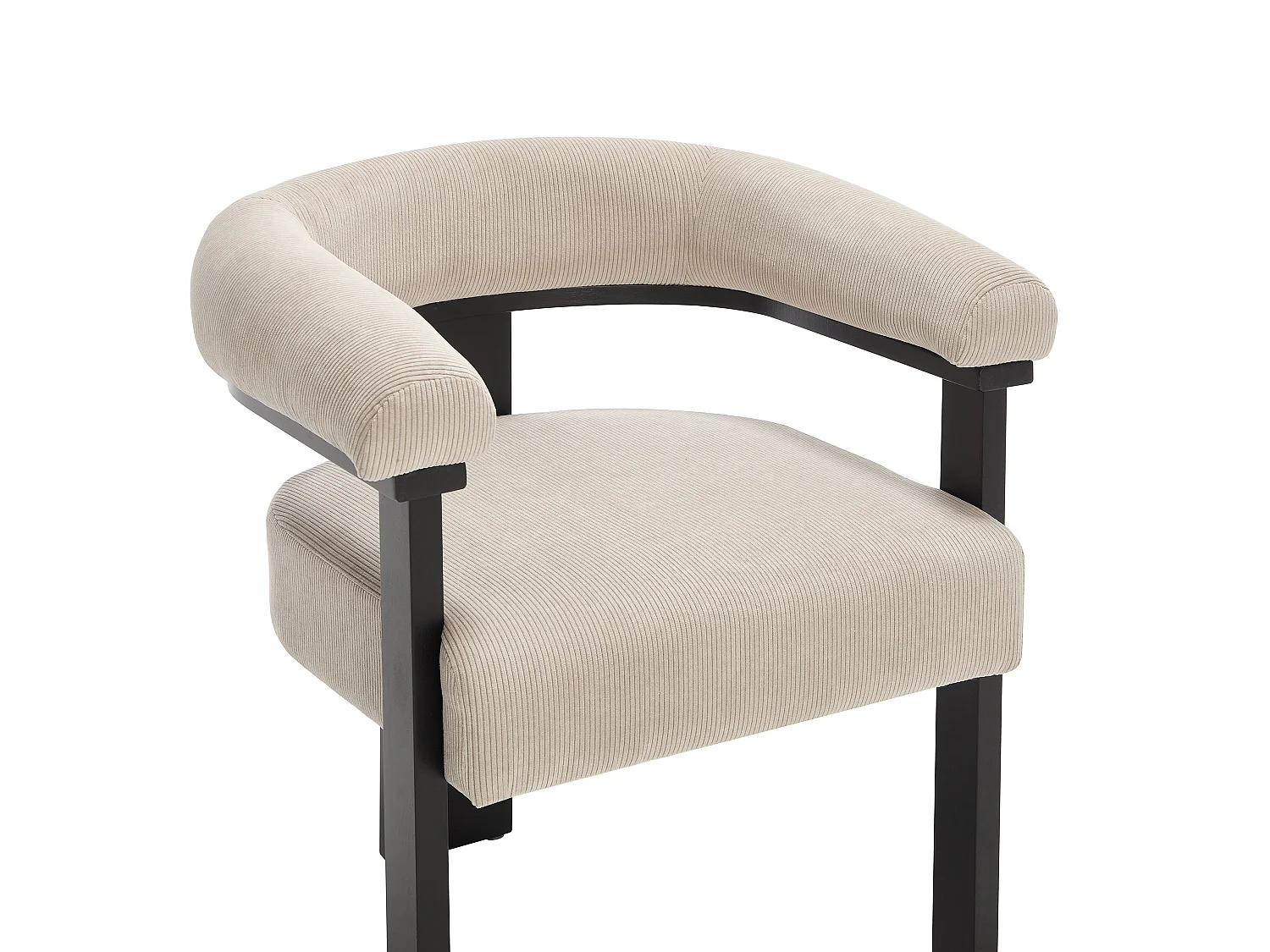 Chaise avec accoudoirs en velours côtelé et bois d'hévéa noir - Beige - LIVELIA