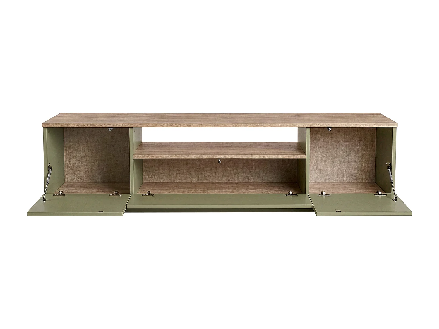 Meuble TV avec 3 portes et 1 niche - Vert sauge et naturel - LOTULA