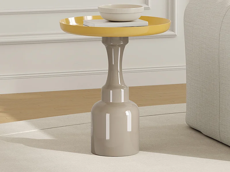 Table d'appoint en métal - Beige et Jaune clair brillant - KYRESA