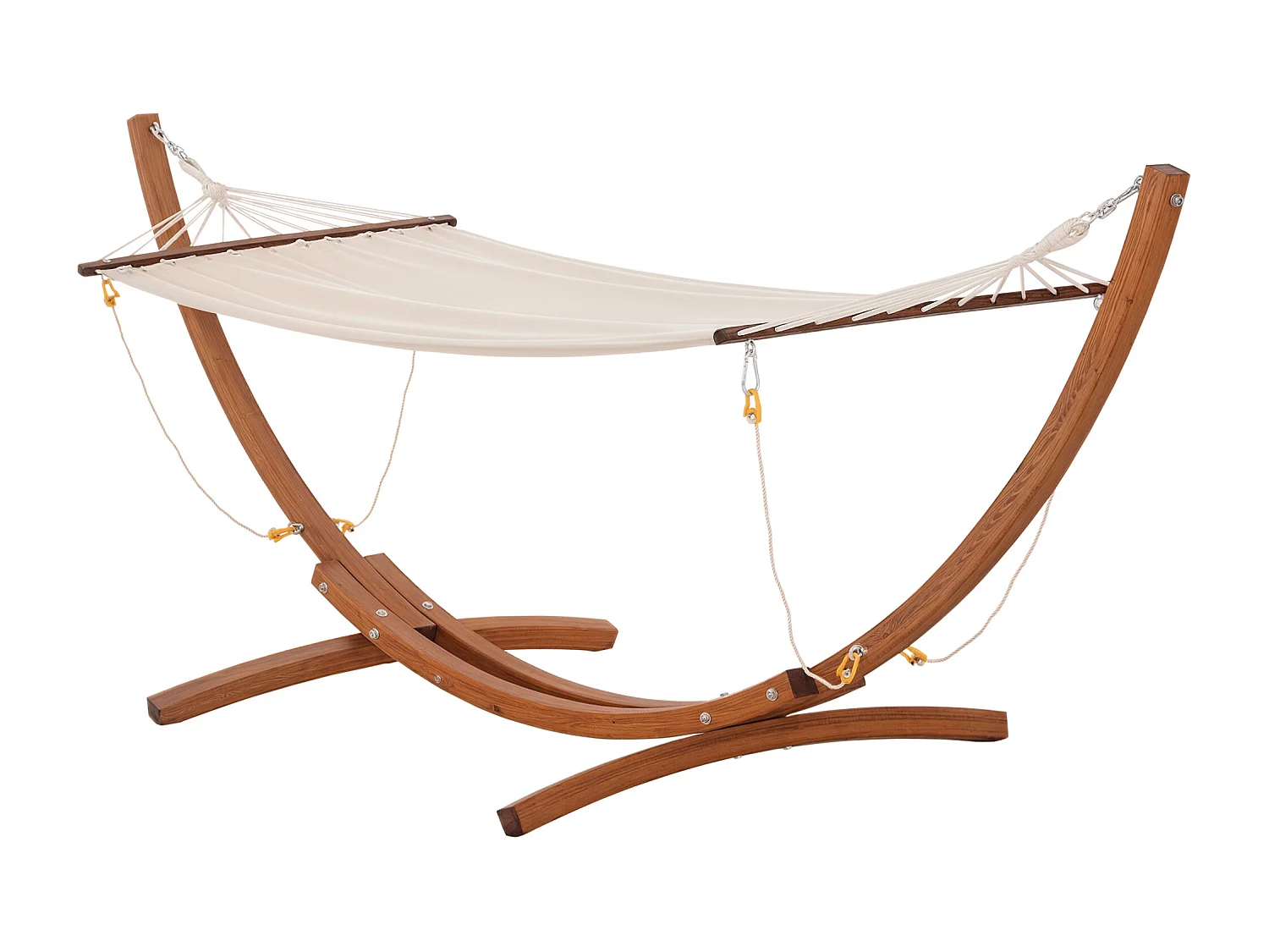 Hamac avec support bois lasuré hamac sur pied 4 cordes de sécurité charge max. 120 Kg coton blanc