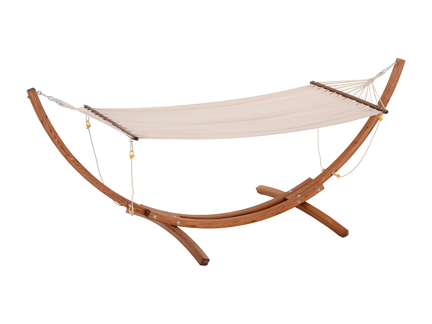 Hamac avec support bois lasuré hamac sur pied 4 cordes de sécurité charge max. 120 Kg coton blanc