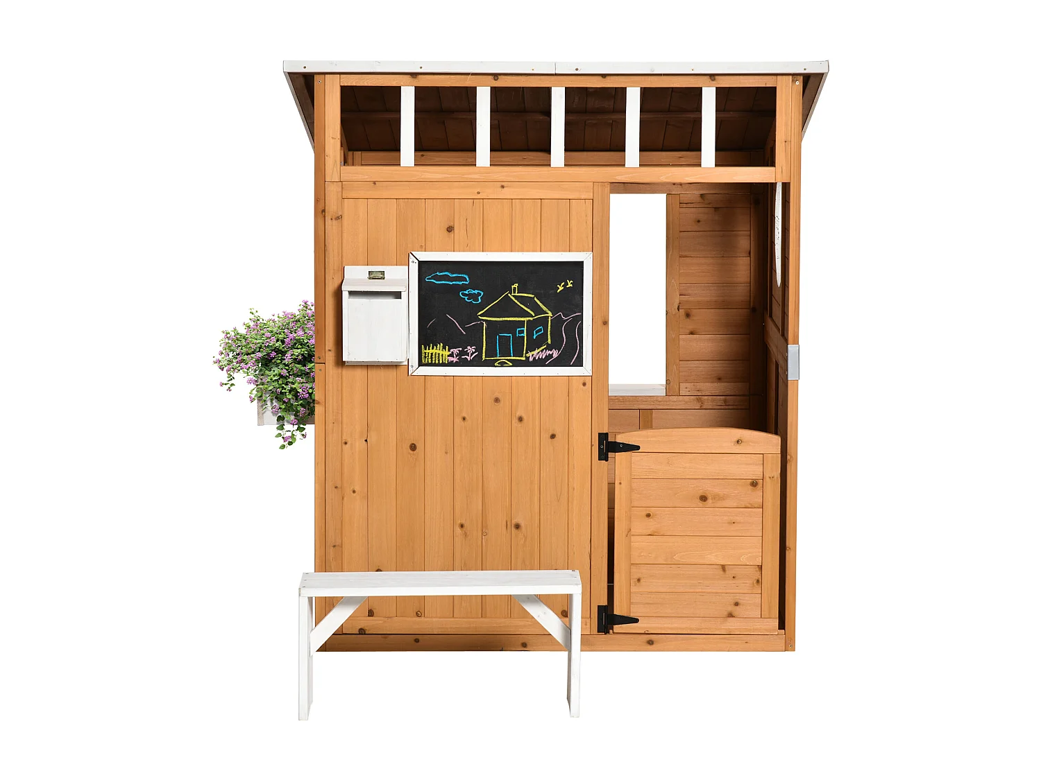 Maison de jeux enfant - jeu plein air maisonnette enfant - dim. 122L x 108l x 135H cm - bois sapin pré-huilé