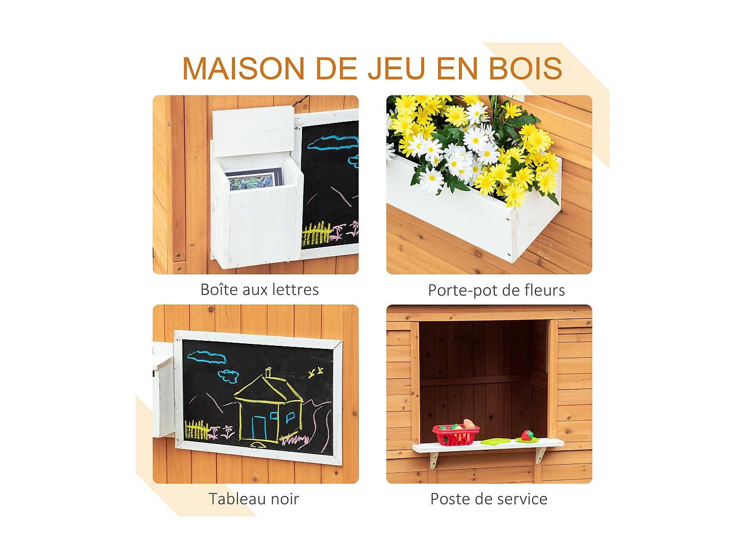 Maison de jeux enfant - jeu plein air maisonnette enfant - dim. 122L x 108l x 135H cm - bois sapin pré-huilé