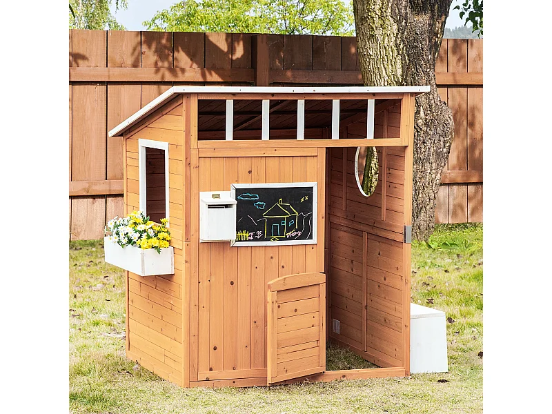 Maison de jeux enfant - jeu plein air maisonnette enfant - dim. 122L x 108l x 135H cm - bois sapin pré-huilé