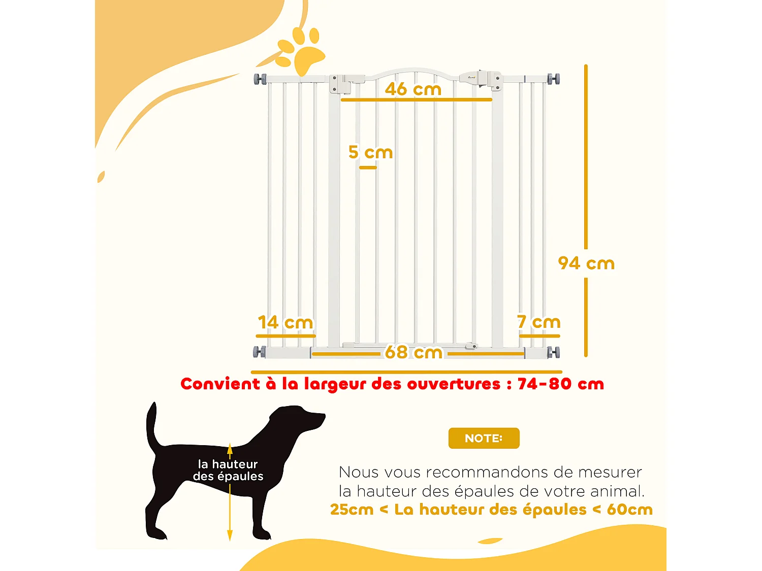 Barrière de sécurité pour chien extensible 74-100 cm