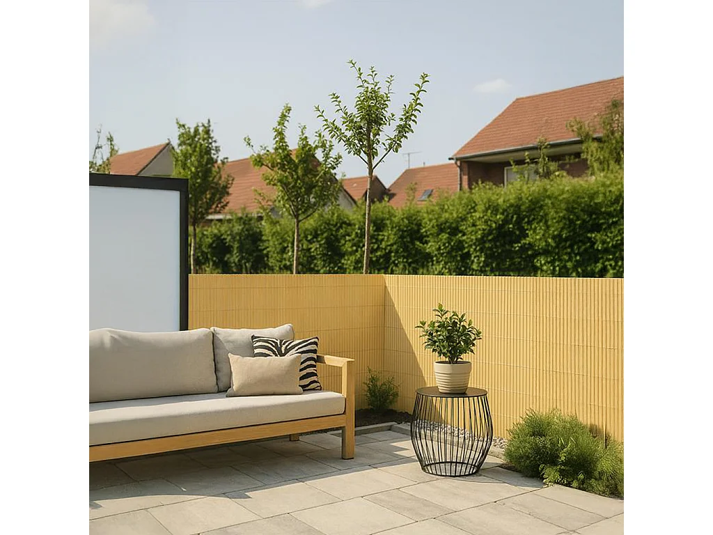 Lot de 2 Canisses Brise vue en PVC tube Plat,Clôture protection pour jardin terasse balcon coloris naturel Bambou - Hauteur 80 x Longueur 500 cm 1700g/m2