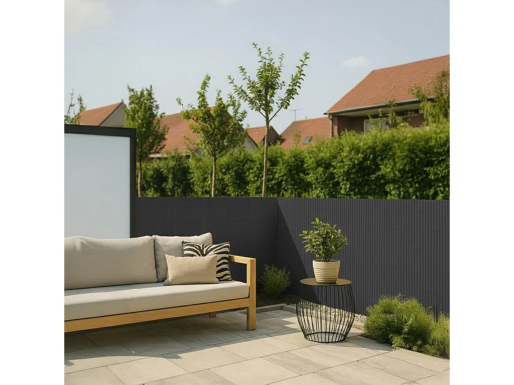 Canisse Brise vue en PVC tube Plat,Clôture protection pour jardin terasse balcon coloris Gris - Hauteur 80 x Longueur 300 cm 1700g/m2