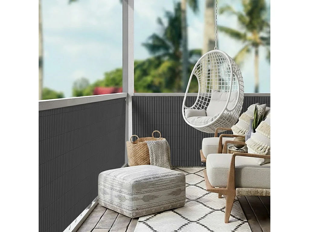 Canisse Brise vue en PVC tube Plat,Clôture protection pour jardin terasse balcon coloris Gris - Hauteur 80 x Longueur 300 cm 1700g/m2