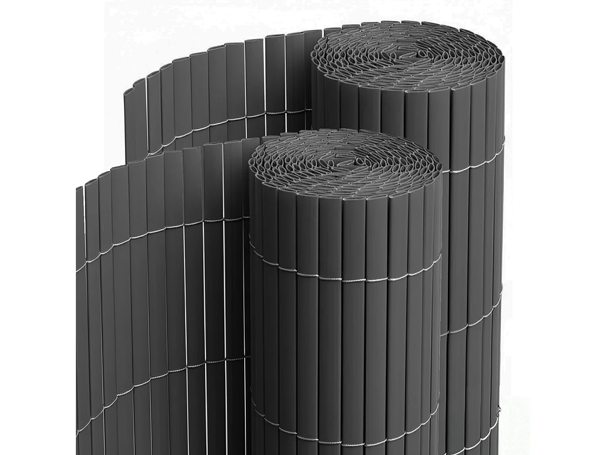 Lot de 2 Canisses Brise vue en PVC tube Plat,Clôture protection pour jardin terasse balcon coloris Gris - Hauteur 160 x Longueur 500 cm 1700g/m2