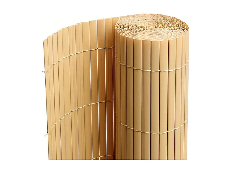 Canisse Brise vue en PVC tube Plat,Clôture protection pour jardin terasse balcon coloris naturel Bambou - Hauteur 100 x Longueur 300 cm 1700g/m2