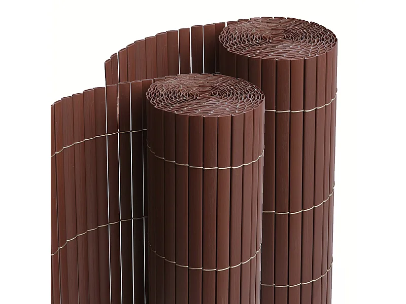 Lot de 2 Canisses Brise vue en PVC tube Plat,Clôture protection pour jardin terasse balcon coloris marron foncée - Hauteur 100 x Longueur 300 cm 1700g/m2