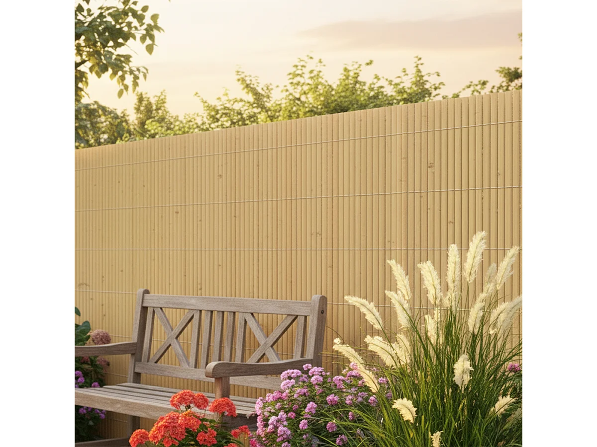 Lot de 2 Canisses Brise vue en PVC tube Plat,Clôture protection pour jardin terasse balcon coloris naturel Bambou - Hauteur 160 x Longueur 500 cm 1700g/m2