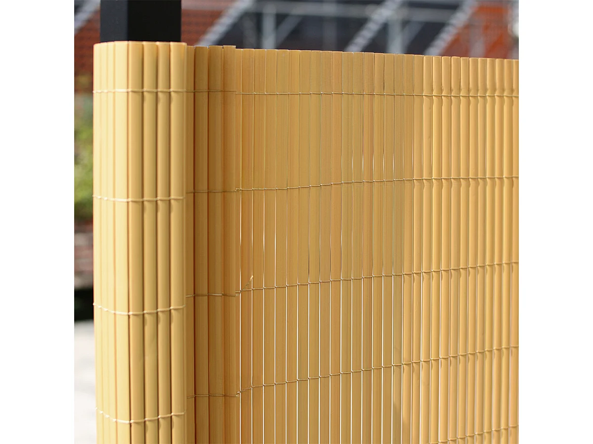 Lot de 2 Canisses Brise vue en PVC tube Plat,Clôture protection pour jardin terasse balcon coloris naturel Bambou - Hauteur 160 x Longueur 500 cm 1700g/m2