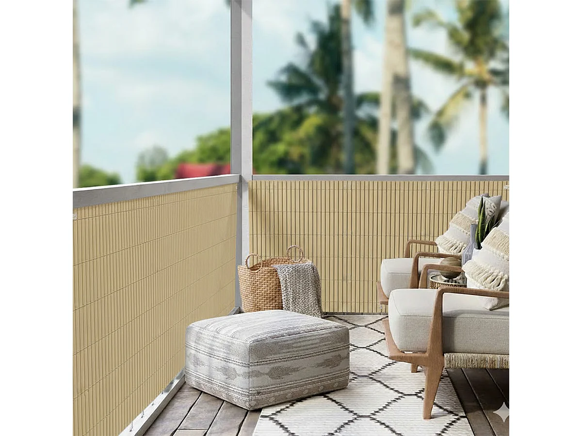Canisse Brise vue en PVC tube Plat,Clôture protection pour jardin terasse balcon coloris naturel Bambou - Hauteur 80 x Longueur 300 cm 1700g/m2
