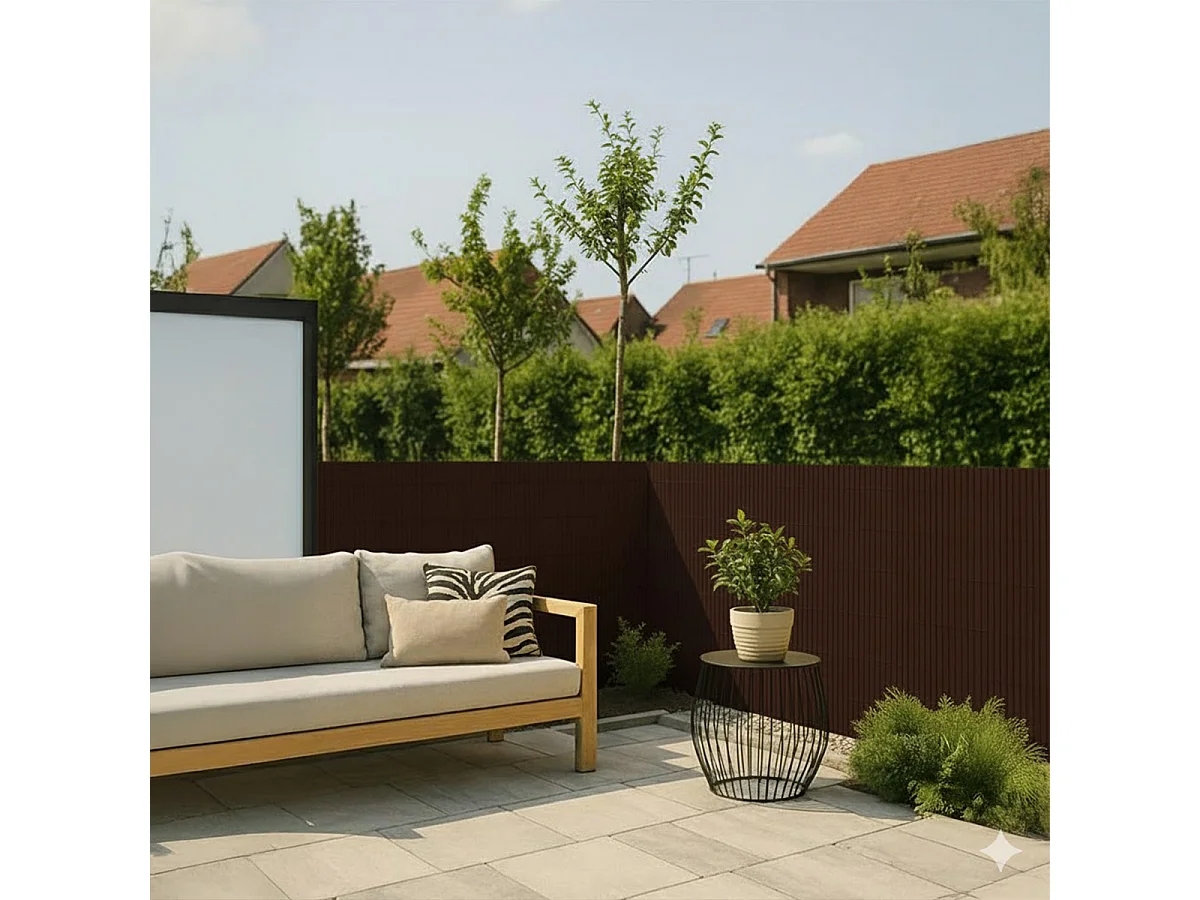 Canisse Brise vue en PVC tube Plat,Clôture protection pour jardin terasse balcon coloris marron foncée - Hauteur 80 x Longueur 500 cm 1700g/m2