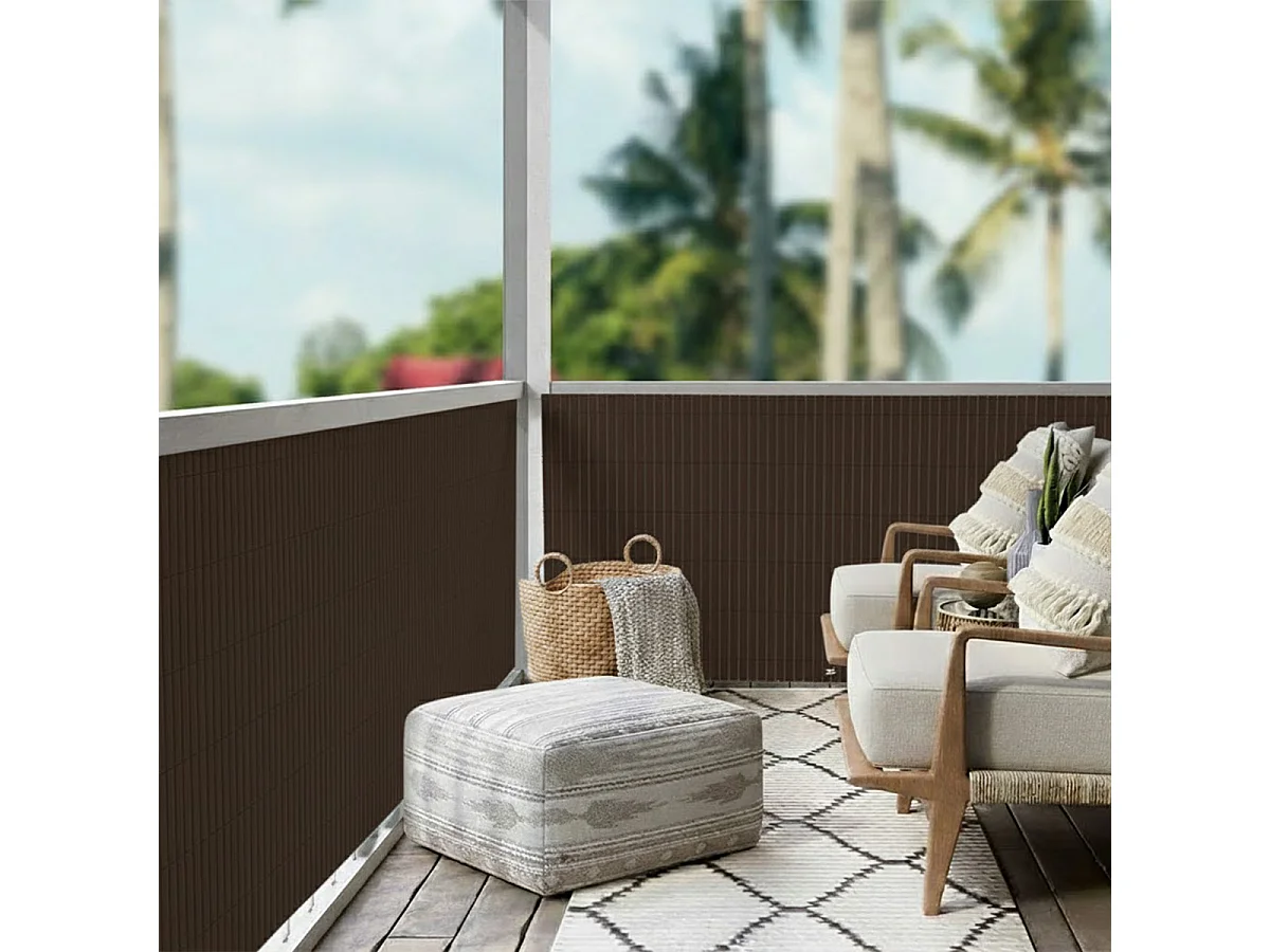 Canisse Brise vue en PVC tube Plat,Clôture protection pour jardin terasse balcon coloris marron foncée - Hauteur 80 x Longueur 500 cm 1700g/m2
