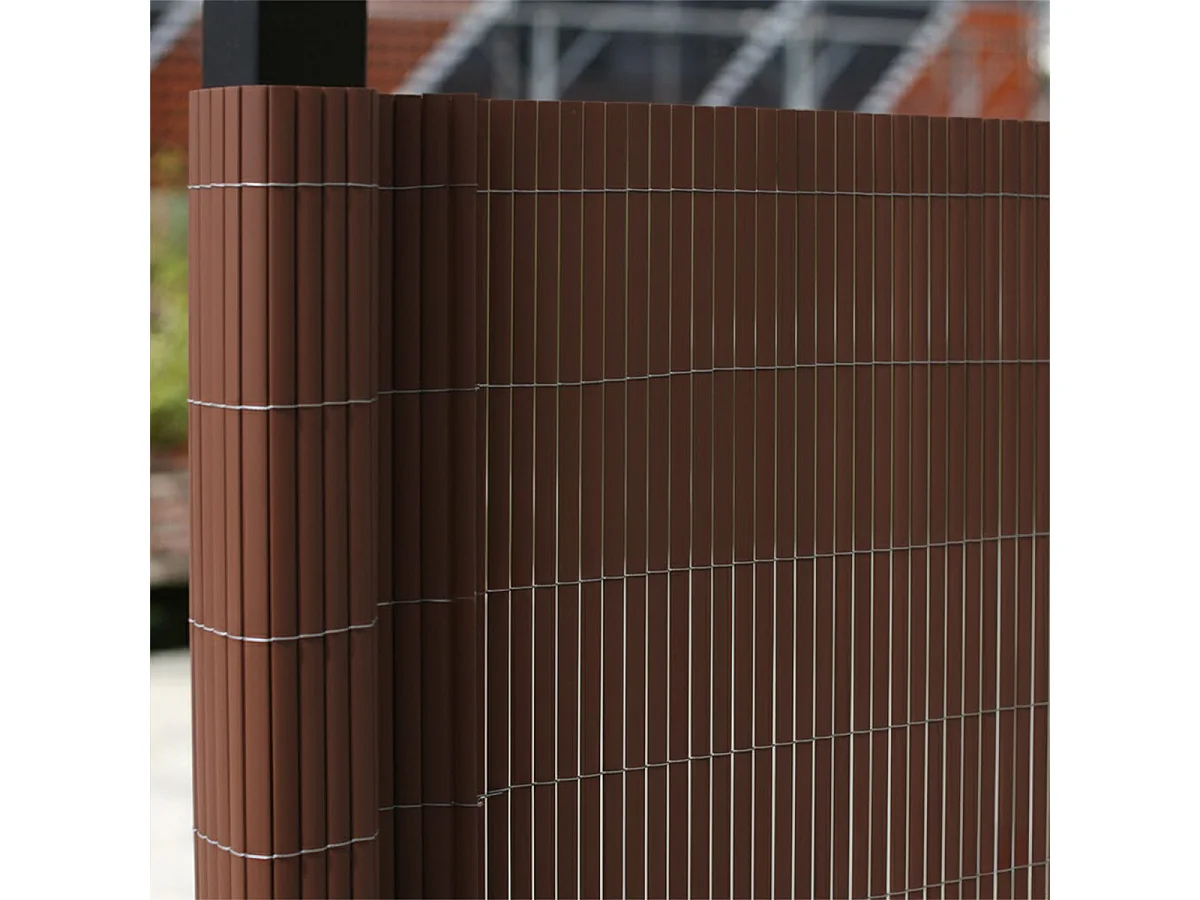 Canisse Brise vue en PVC tube Plat,Clôture protection pour jardin terasse balcon coloris marron foncée - Hauteur 160 x Longueur 500 cm 1700g/m2