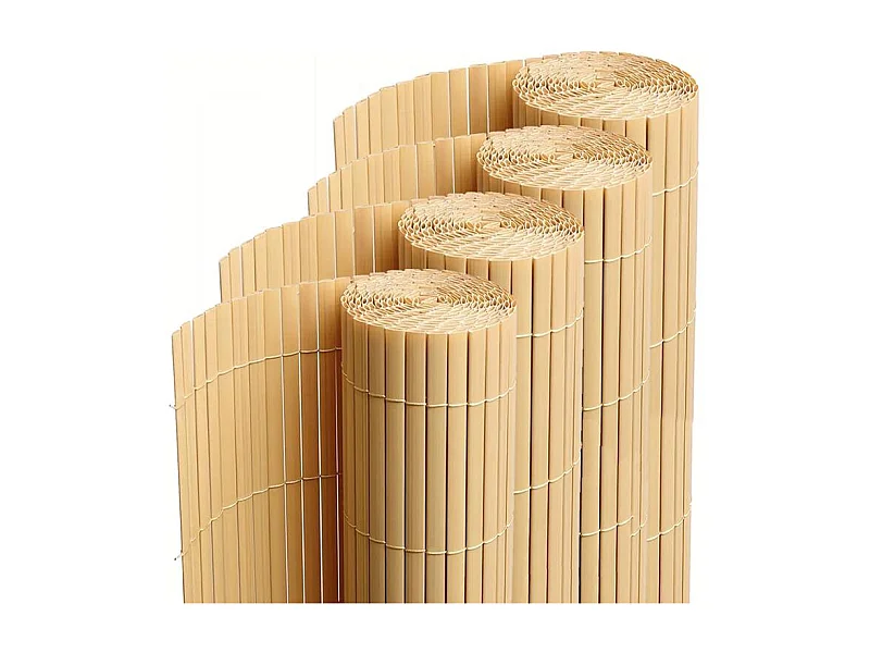 Lot de 4 canisses Brise vue en PVC tube Plat,Clôture protection pour jardin terasse balcon coloris naturel Bambou - Hauteur 100 x Longueur 300 cm 1700g/m2