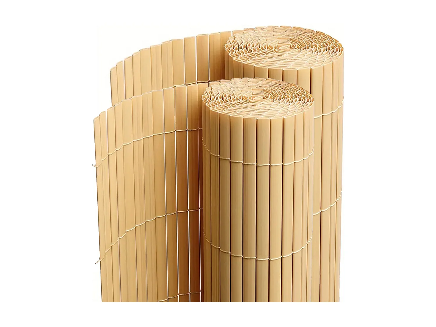 Lot de 2 Canisses Brise vue en PVC tube Plat,Clôture protection pour jardin terasse balcon coloris naturel Bambou - Hauteur 80 x Longueur 300 cm 1700g/m2