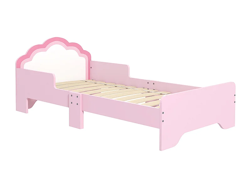 Lit enfant design girly motif nuage - sommier à lattes inclus - MDF contreplaqué rose blanc