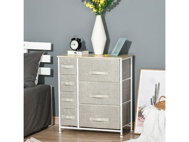 Meuble de rangement commode design 64L x 30l x 71H cm 7 tiroirs métal MDF non tissé blanc