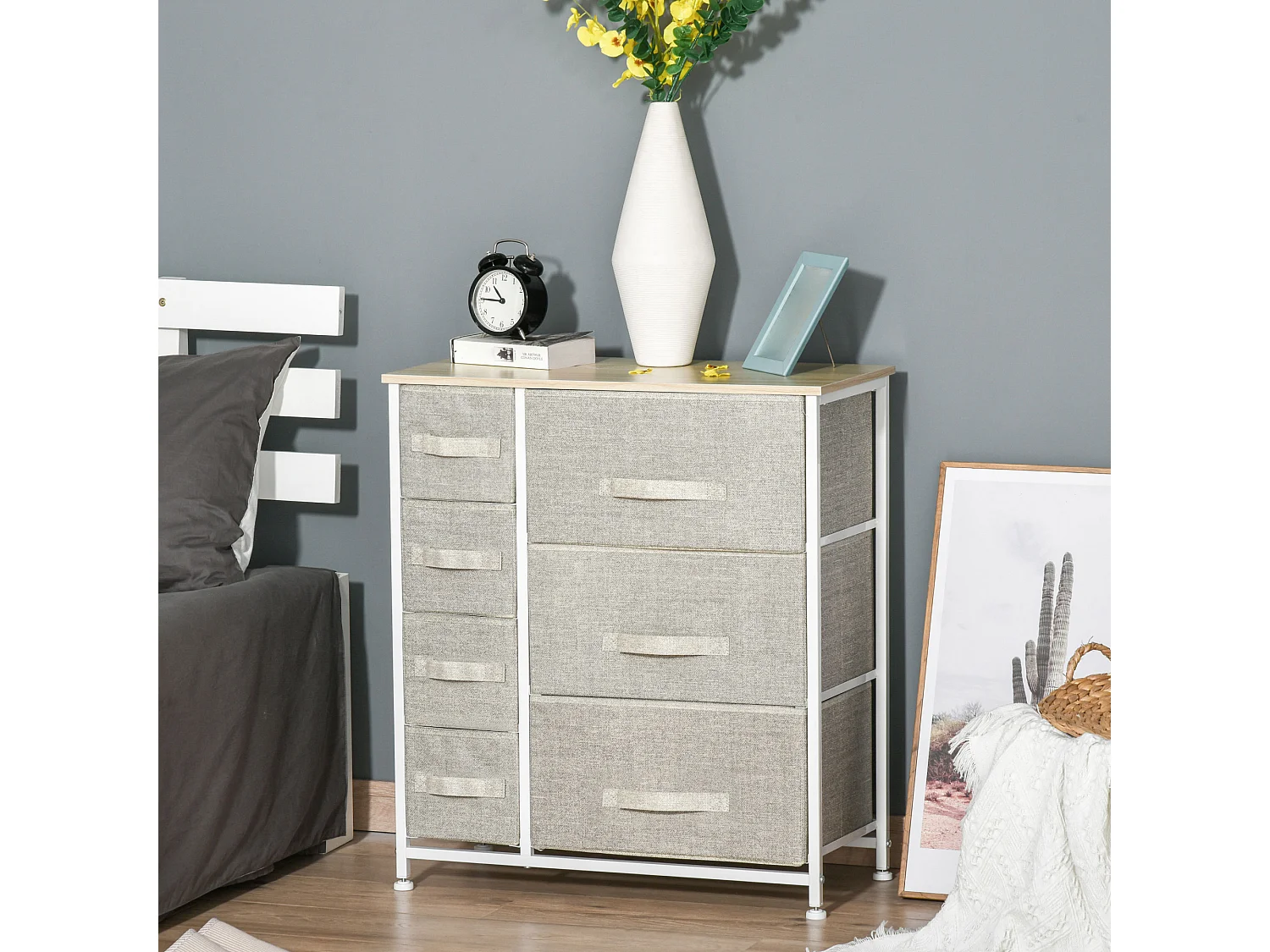 Meuble de rangement commode design 64L x 30l x 71H cm 7 tiroirs métal MDF non tissé blanc