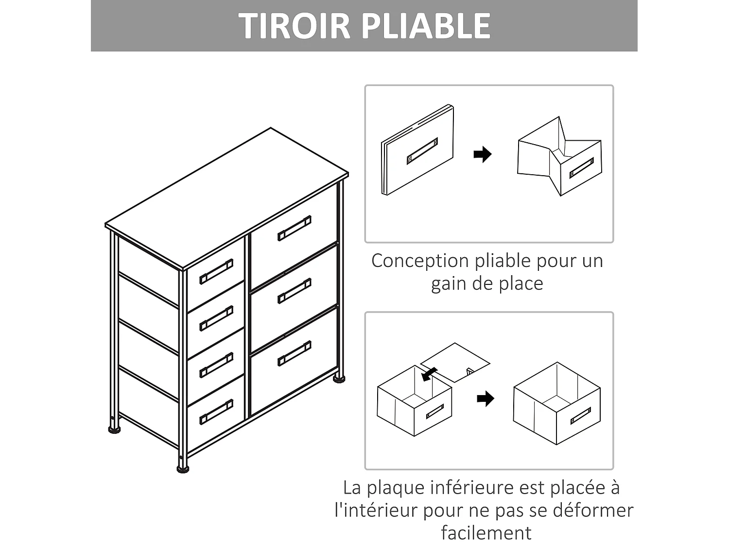 Meuble de rangement commode design 64L x 30l x 71H cm 7 tiroirs métal MDF non tissé blanc
