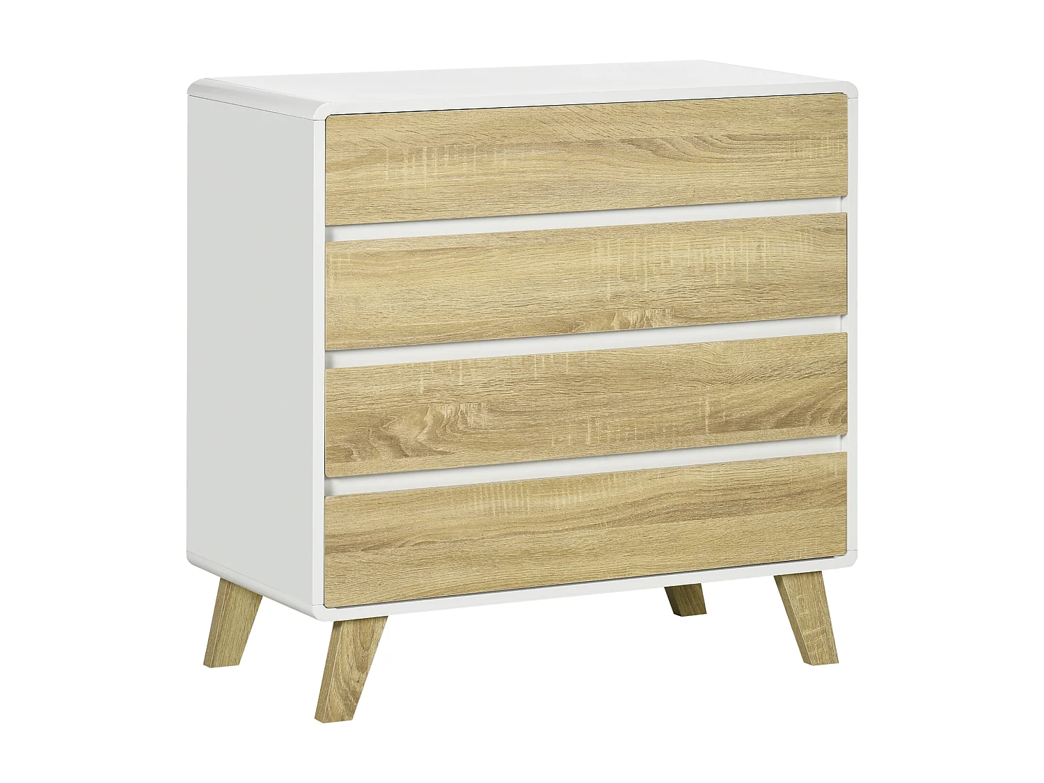 Commode design scandinave - 4 tiroirs - MDF panneaux blanc aspect chêne clair