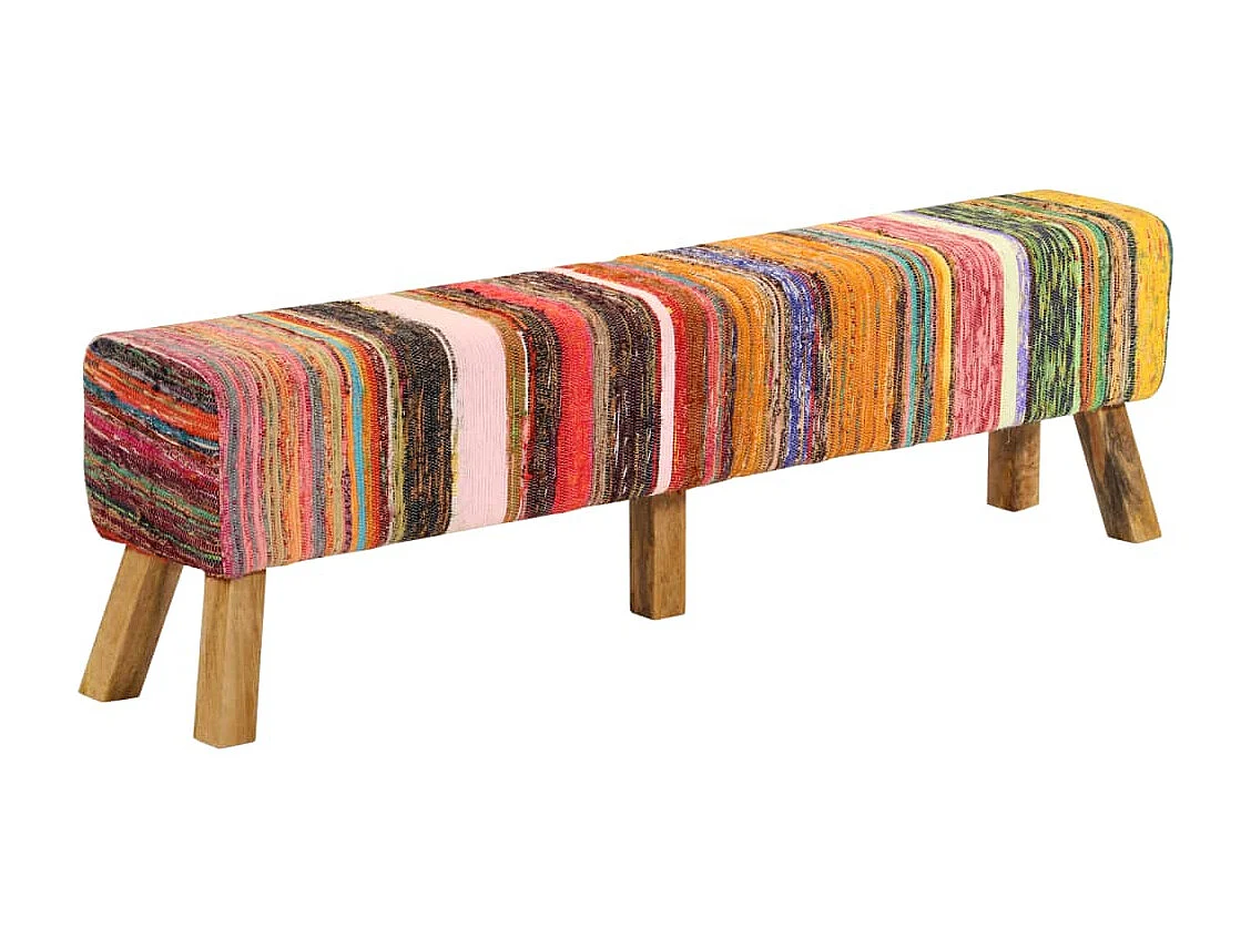 Sitzbank Mehrfarbig 160 cm Chindi-Stoff und Massivholz Mango