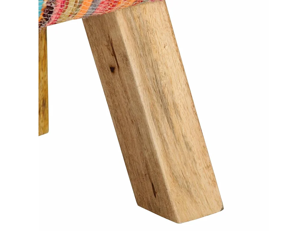 Banc multicolore 160 cm tissu chindi et bois de manguier massif