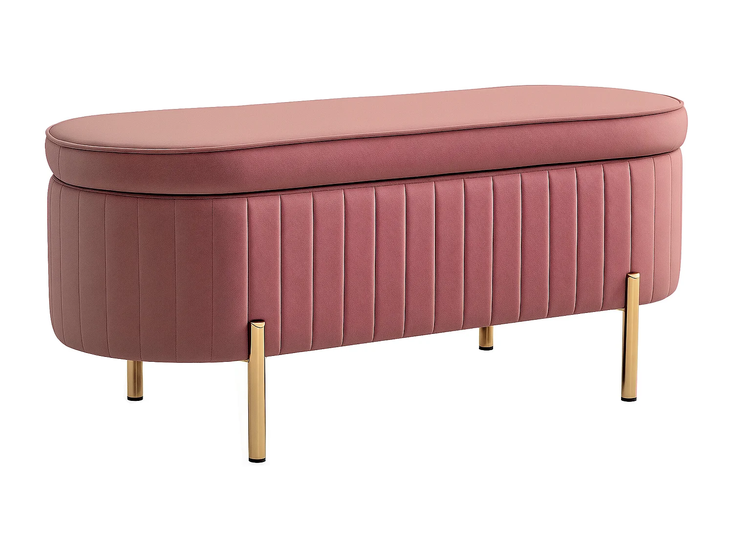Banquette coffre 2 en 1 design ovale dim. 108x44x43cm velours rose poudré