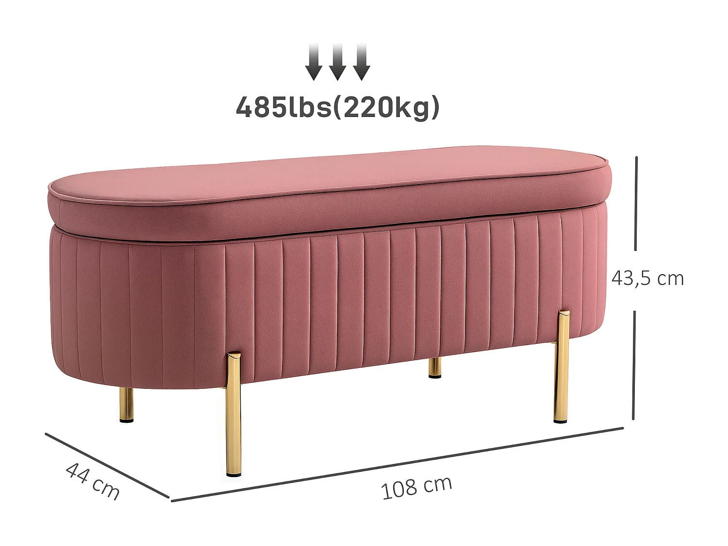 Banquette coffre 2 en 1 design ovale dim. 108x44x43cm velours rose poudré