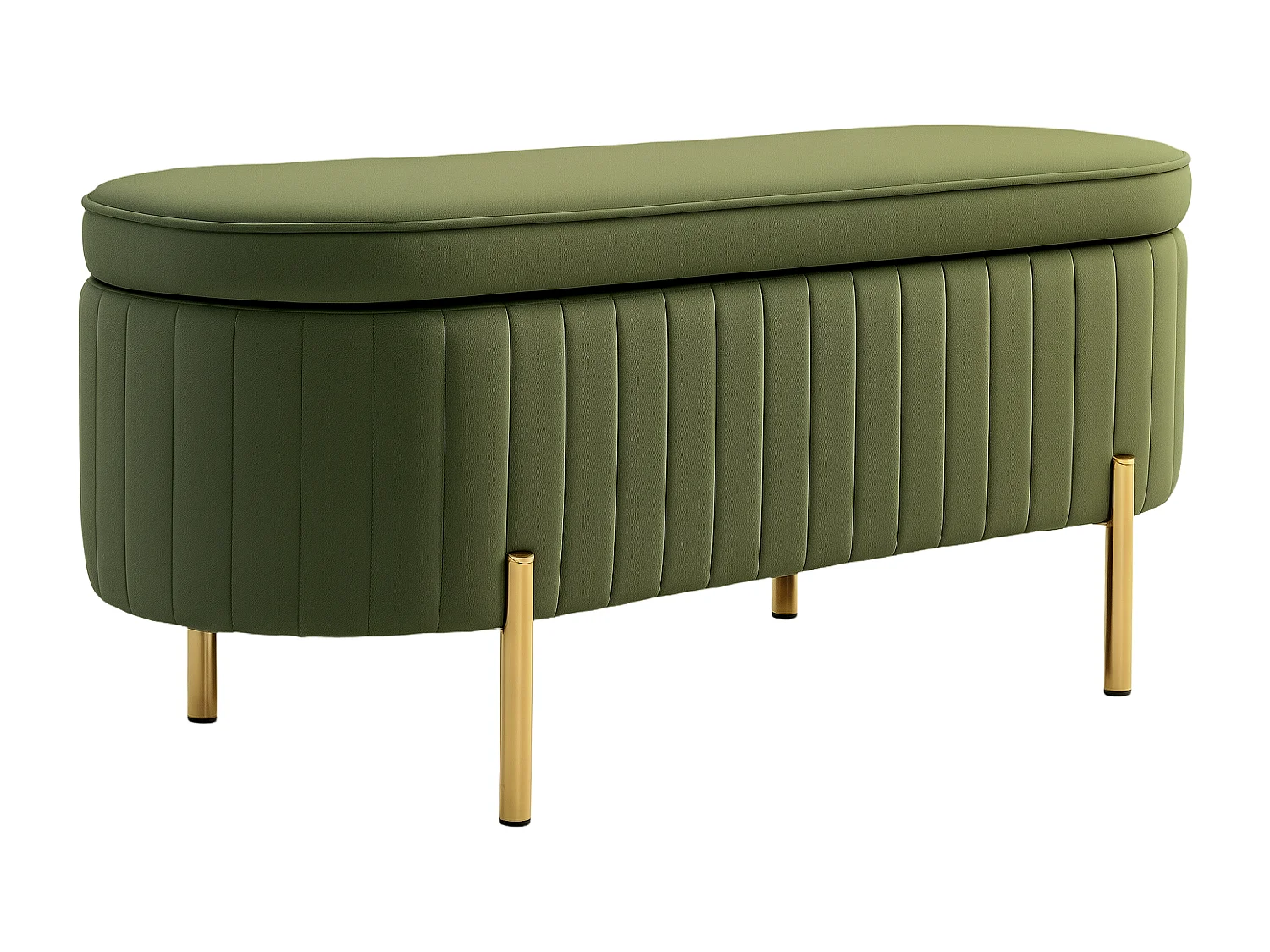 Banquette coffre 2 en 1 design ovale dim. 108x44x43cm velours kaki