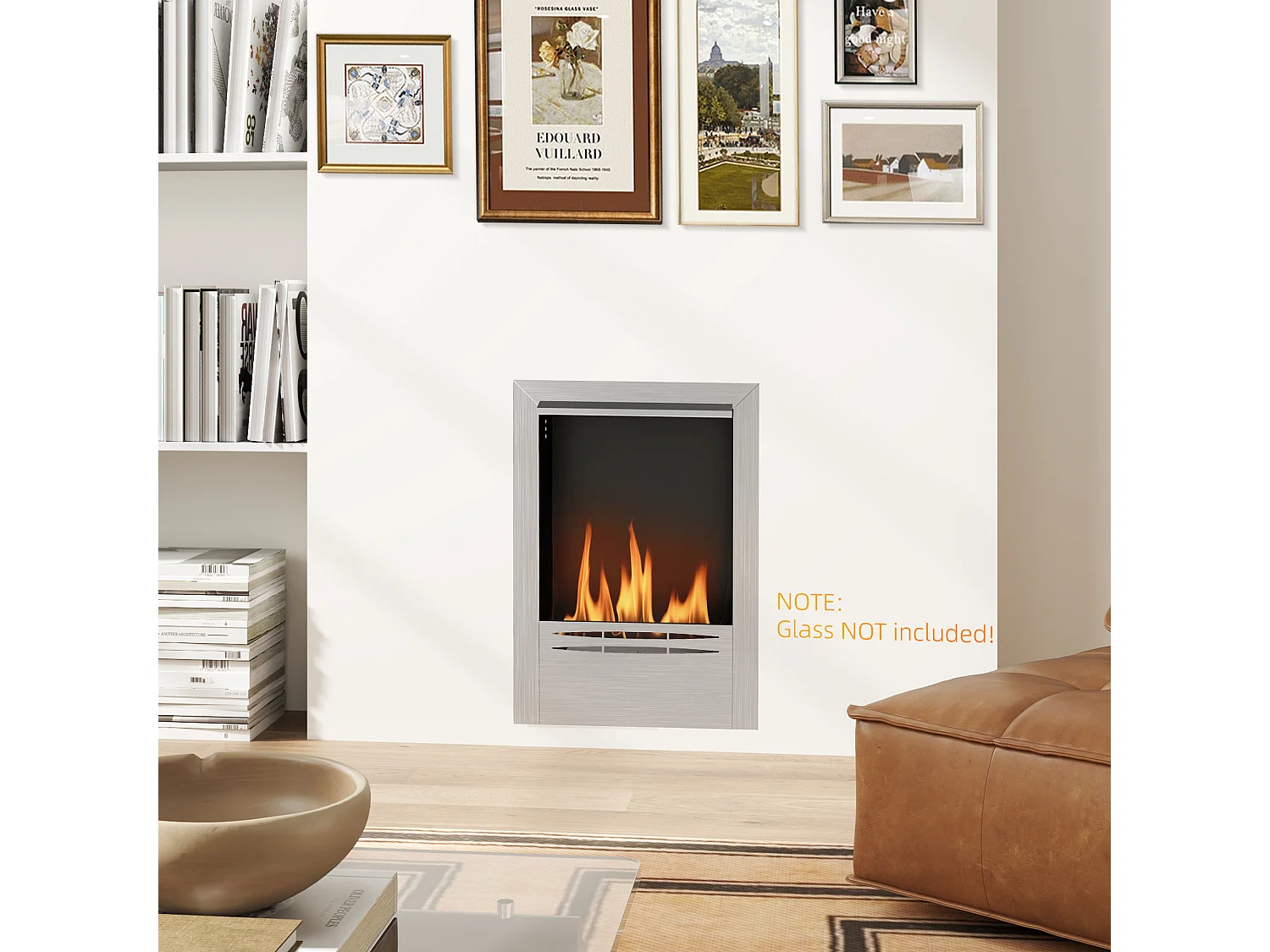 Cheminée bioéthanol encastrable design - 0,9L - 48 x 18 x 59 cm - acier inox. brossé