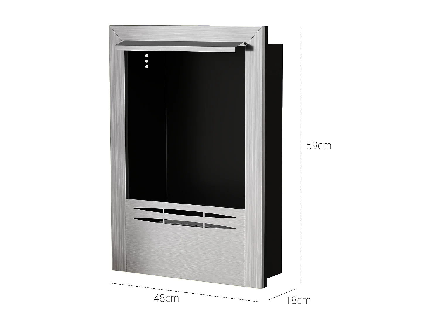 Cheminée bioéthanol encastrable design - 0,9L - 48 x 18 x 59 cm - acier inox. brossé