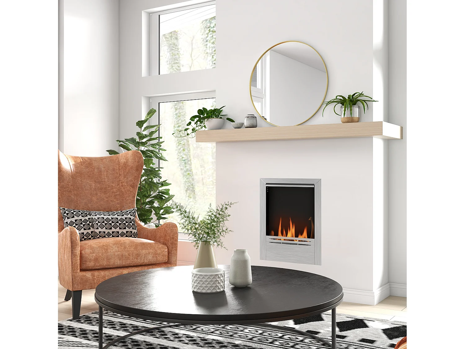 Cheminée bioéthanol encastrable design - 0,9L - 48 x 18 x 59 cm - acier inox. brossé