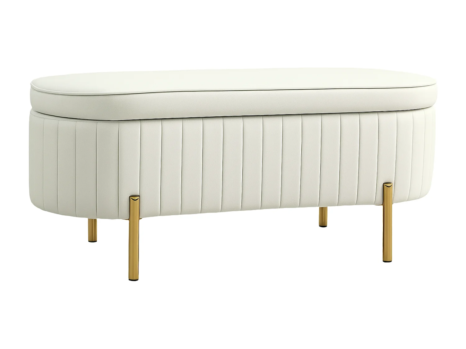 Banquette coffre 2 en 1 design ovale dim. 108x44x43cm velours crème