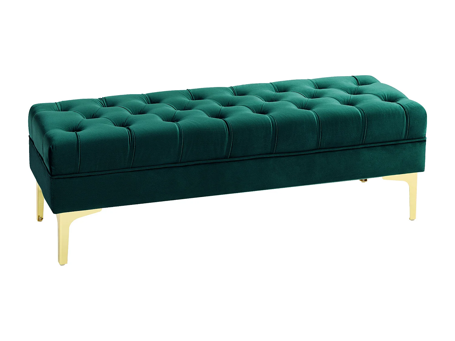 Banc banquette capitonnée style classique chic dim. 118L x 45l x 42H cm piètement métal doré velours vert