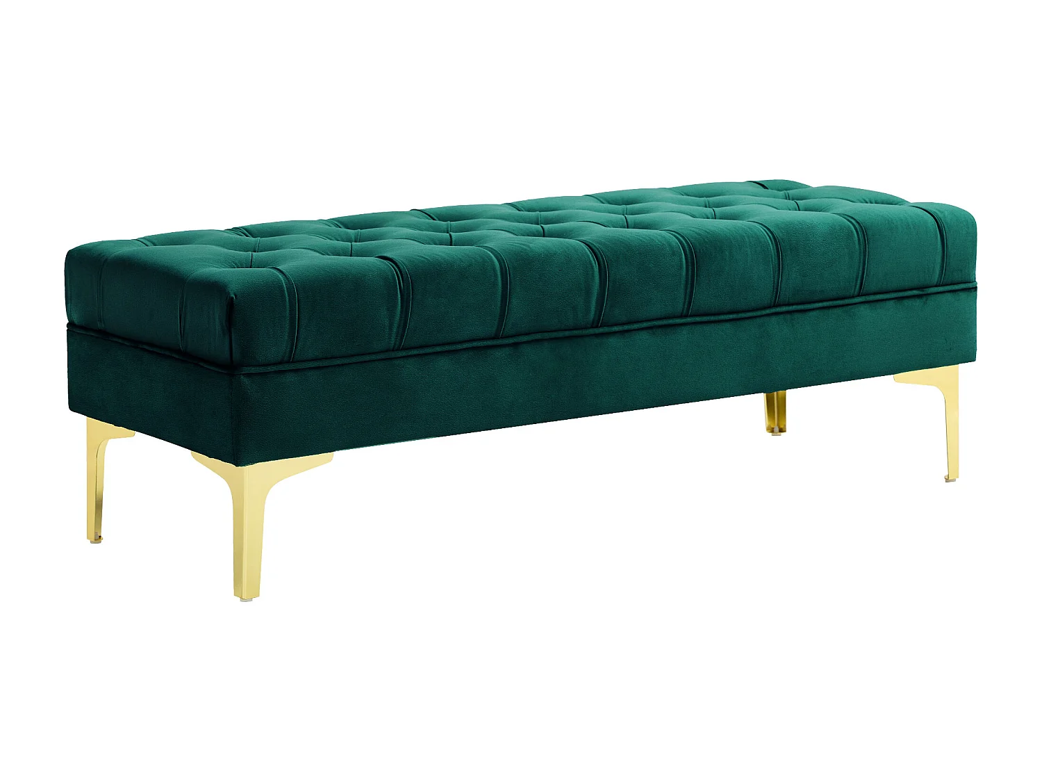 Banc banquette capitonnée style classique chic dim. 118L x 45l x 42H cm piètement métal doré velours vert